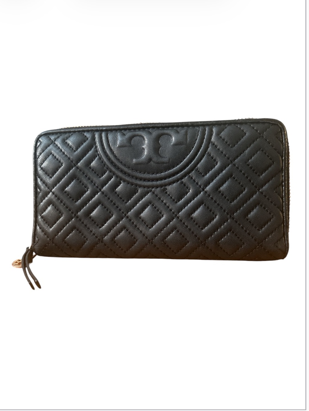 Tory Burch Black Quilted Leather Zip-Around Wallet